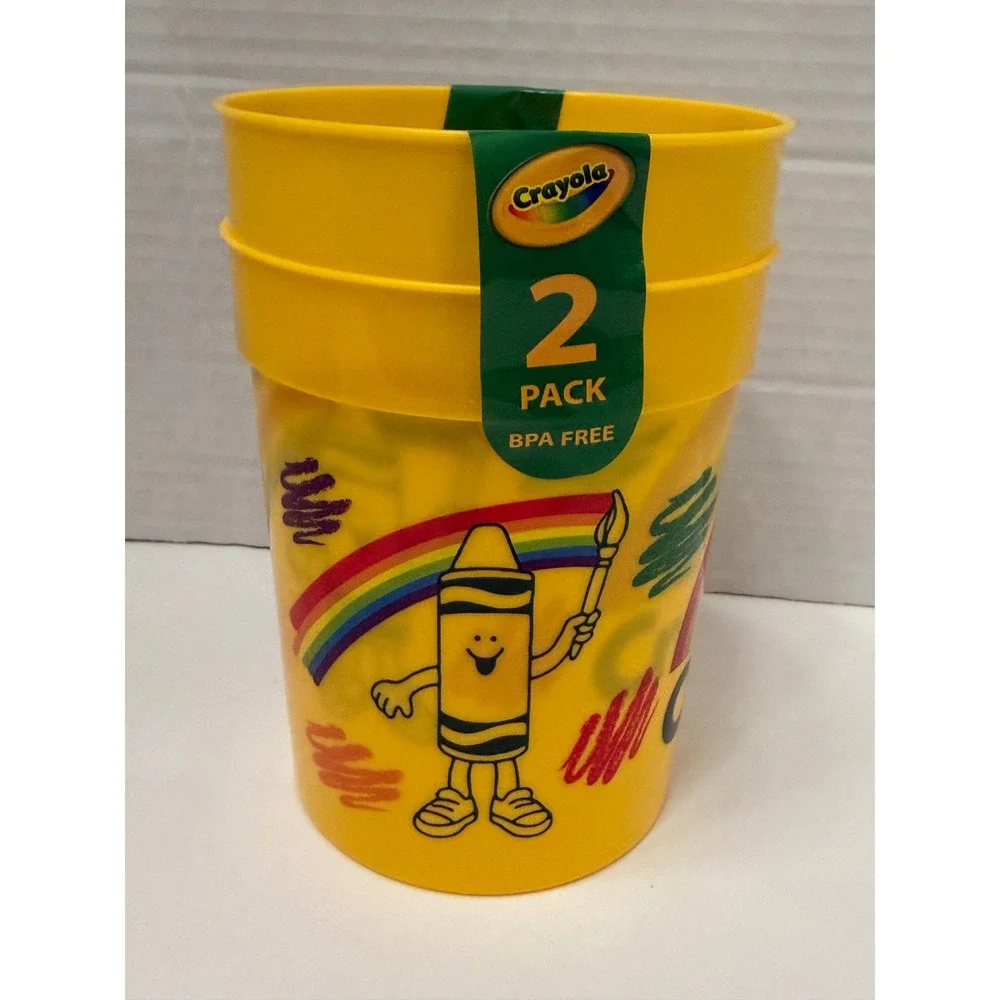 Crayola 2 Pack Plastic Tumblers Yellow Rainbow Crayon Character BPA Free 18092